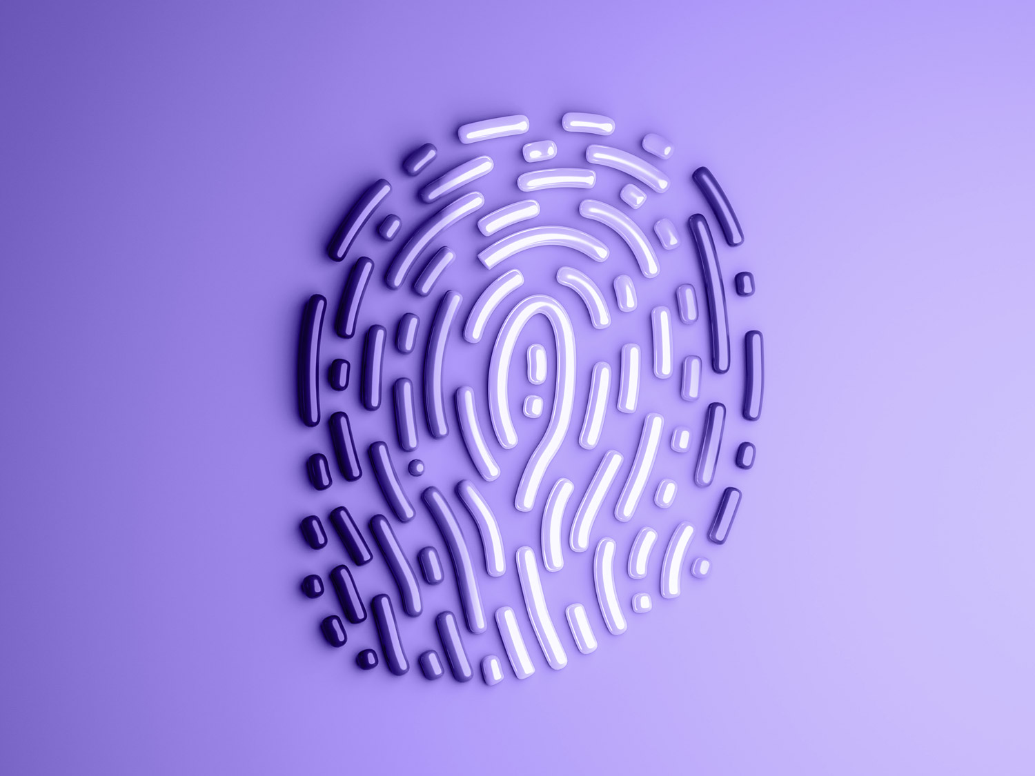 Rendered abstract 3D fingerprint on a purple background